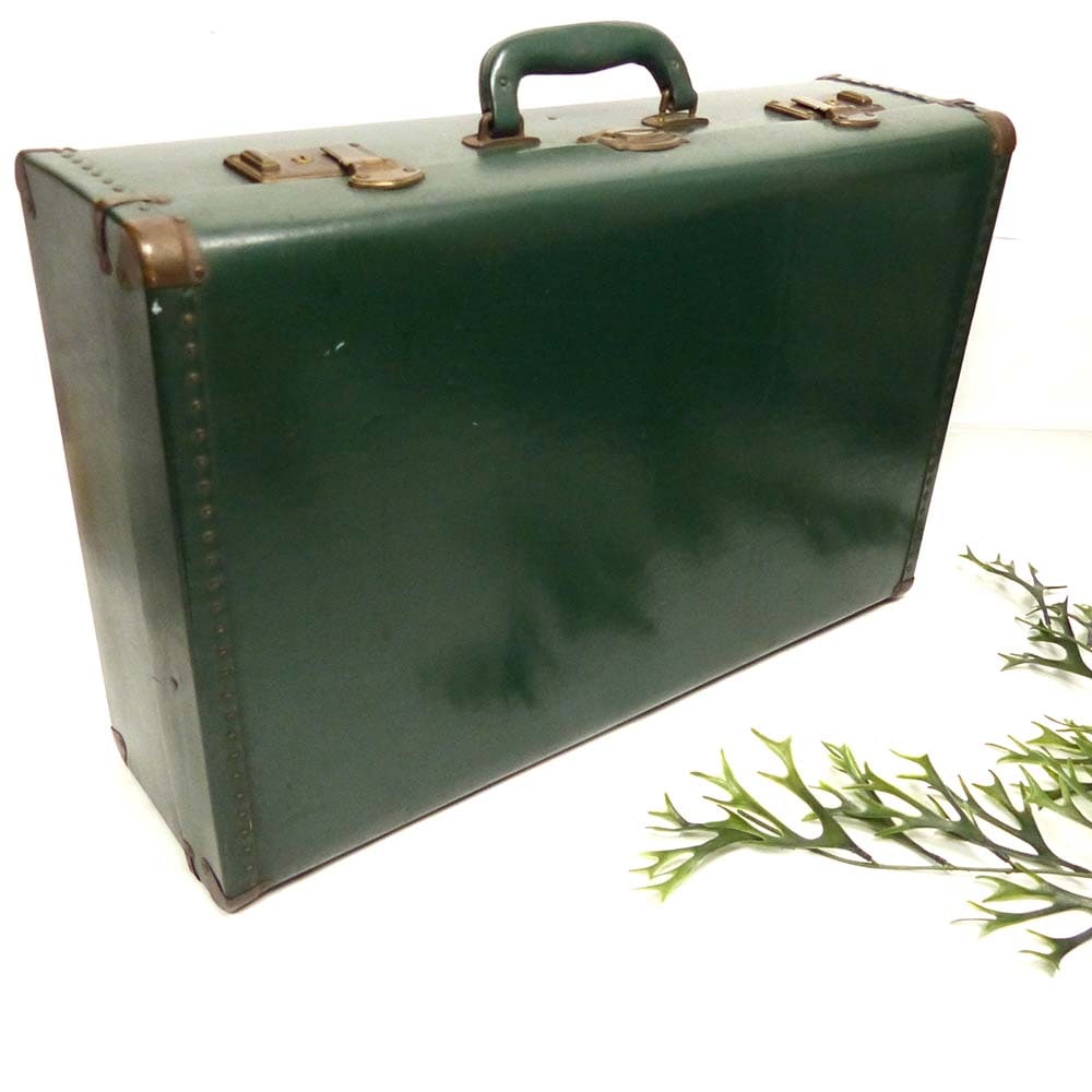 昭和レトロ アンティーク トランク / オールド スーツケース(グリーン