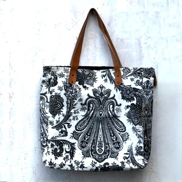 トートバッグ／アラベスク柄トートバッグ【ターコイズ】【ネイビー