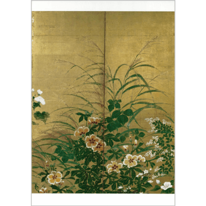 掛軸 倣幸筆 二匹狸図 紙本淡彩 肉筆作品 月夜秋草図