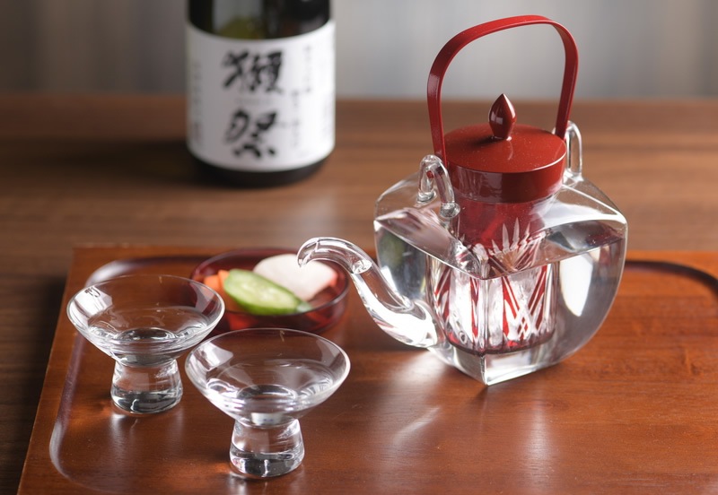 江戸切子 ガラス製ちろり 朱 盃揃い チロリ 日本製 冷酒 徳利 氷