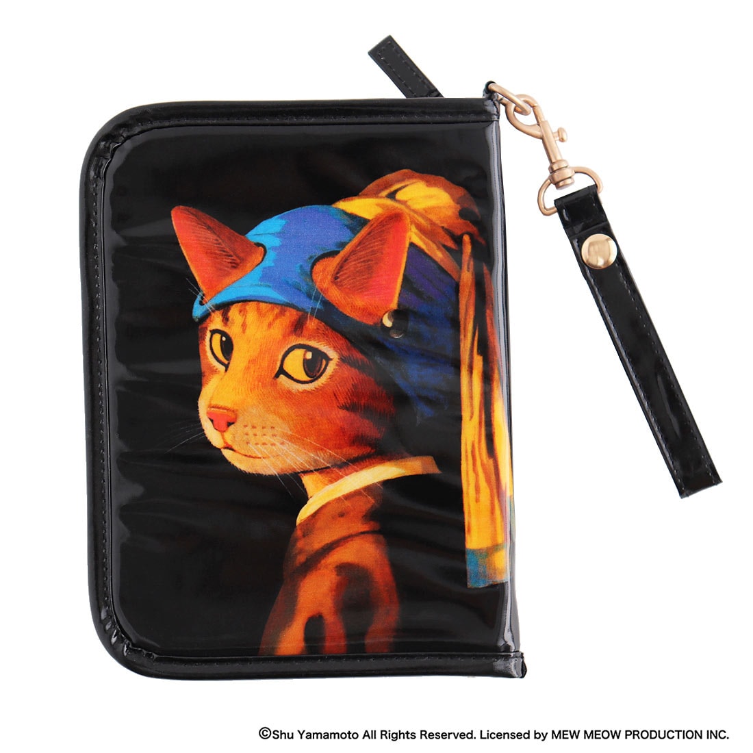 キャットアート マルチケース お薬手帳 真珠のイヤリングをした少女猫