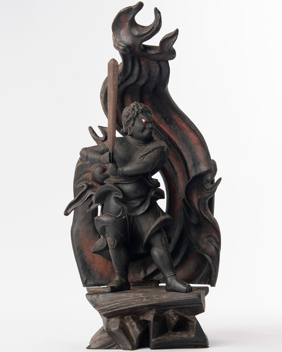 木製 不動明王像 剣と鎖付き 約30cm 不動明王像 木製 剣と