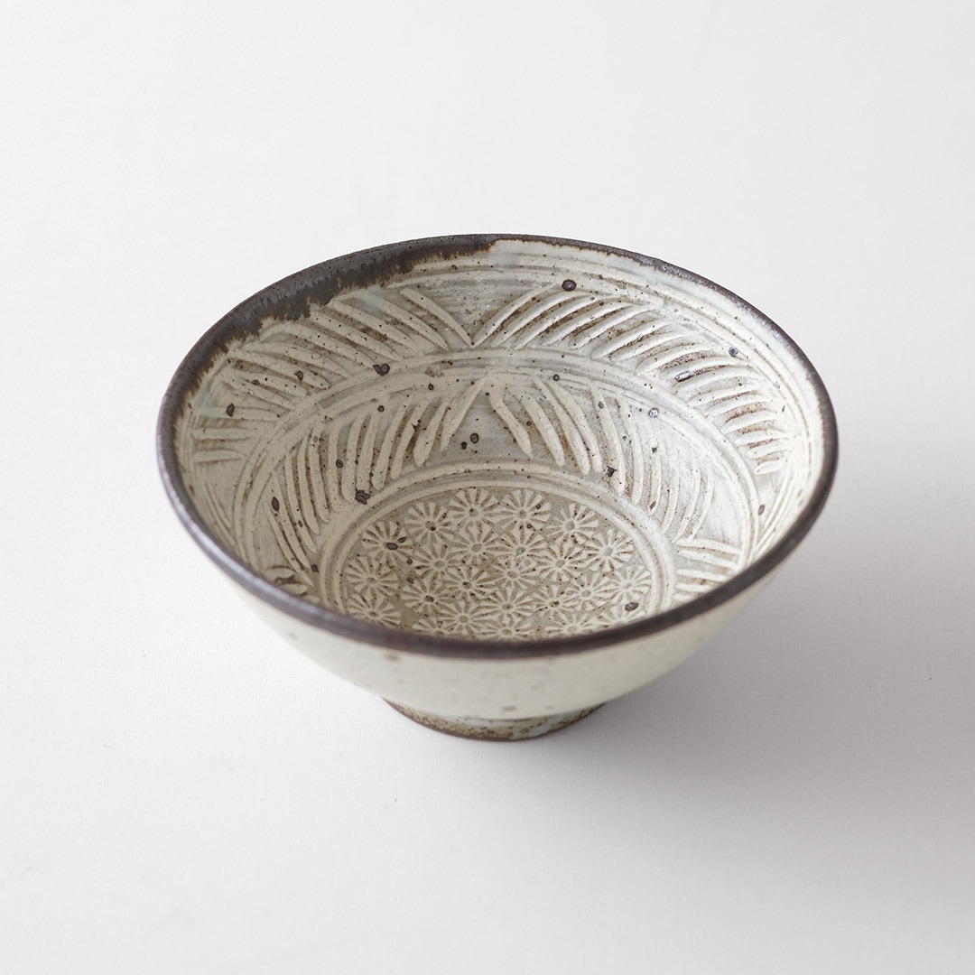 万古焼 絵唐津茶碗 (共箱)松古窯 佐久間芳丘 - 茶道具販売 栗林園 斑