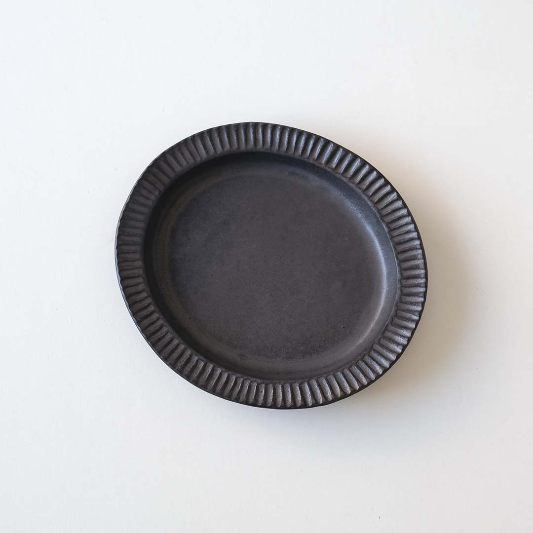 穴窯焼成 越前 楕円形黒色陶器プレート BA_0056-03-00_side_square-