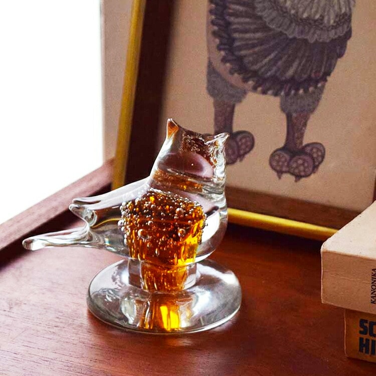 ガラス製ストライプ模様の鳥型オブジェ ガラス製ストライプ模様の鳥型