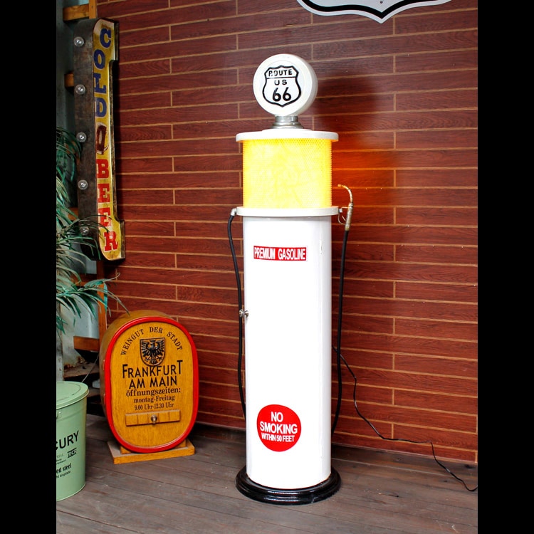 インテリア ガスポンプ丸型 大型キャビネット Route 66 ホワイト