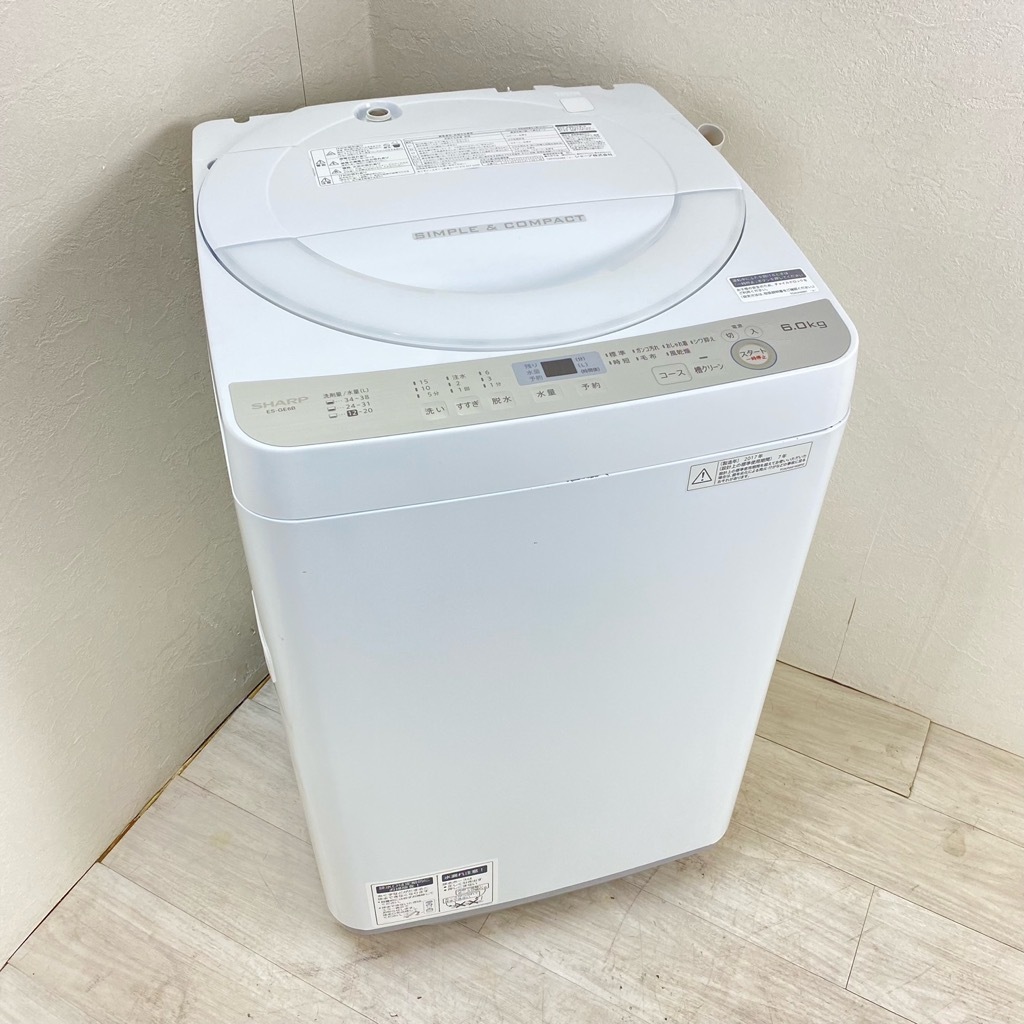 洗濯機 6.0kg 2017年製 SHARP ES-GE6A-P ピンク系 全自動 上開き 家電