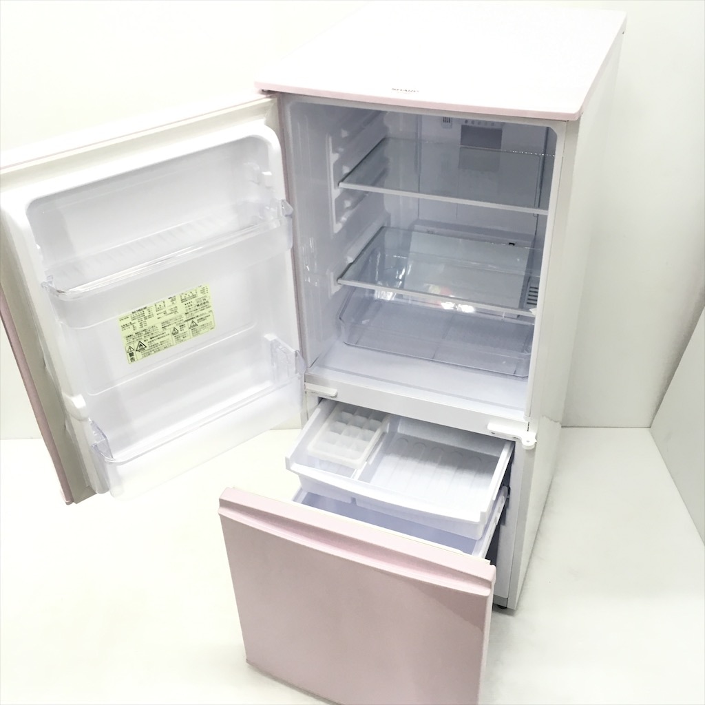 中古 137L 2ドア冷蔵庫 つけかえ扉 シャープ SJ-14E2-SP ピンク 2015年