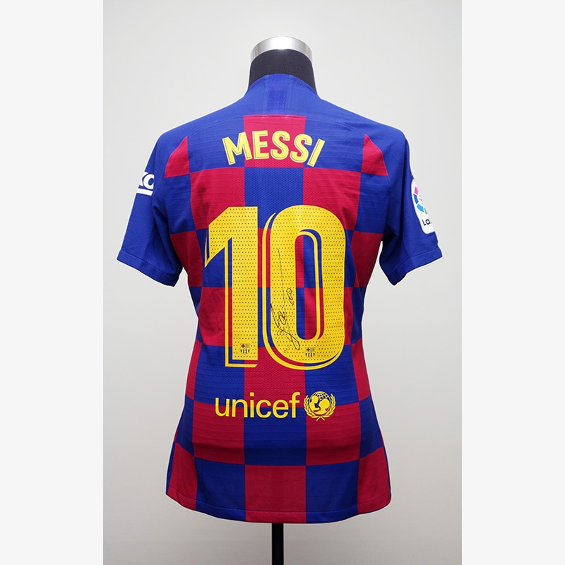 メッシ直筆サイン入り選手支給バルセロナ19/20ホームユニフォーム