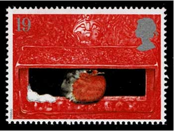 1995年 クリスマスを告げるヨーロッパコマドリ 切手5種セット イギリス