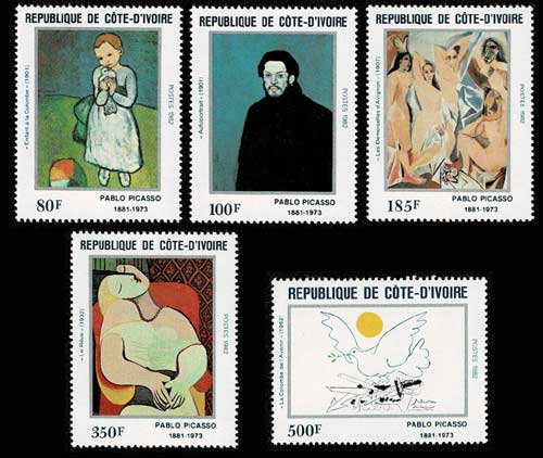ピカソ絵画切手 5種セット コートジボワール発行 | 切手,アフリカ