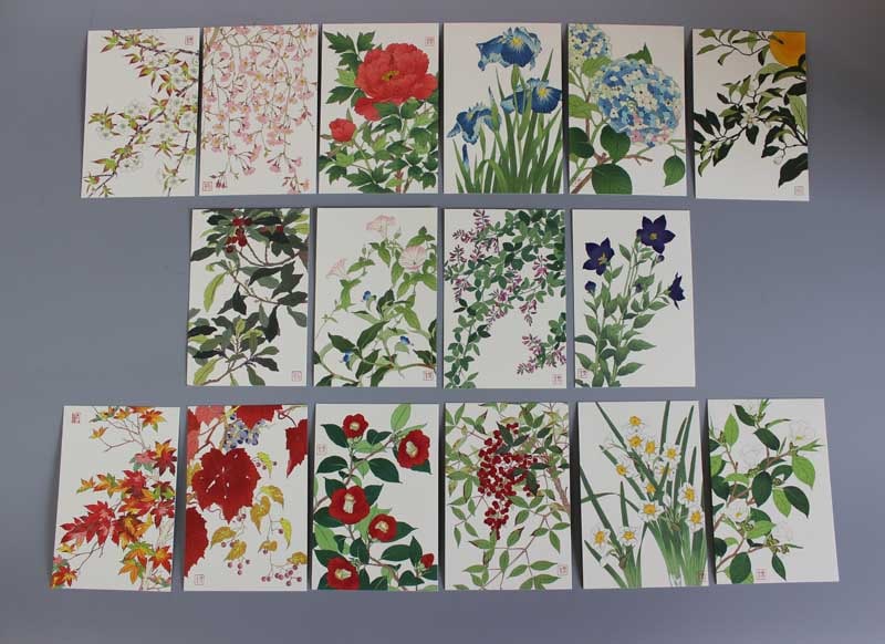 明治後期から大正◇浮世絵柄、花柄、風景他 絵葉書計19枚(エンボス加工