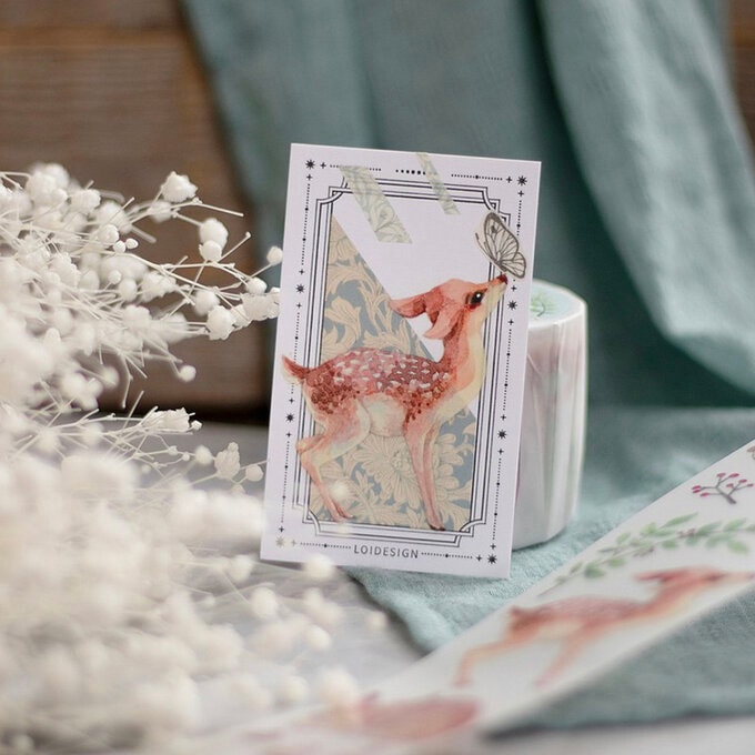 樂意Loidesign]MY DEAR 可愛い鹿と植物柄 マットPETテープ(剥離紙付き