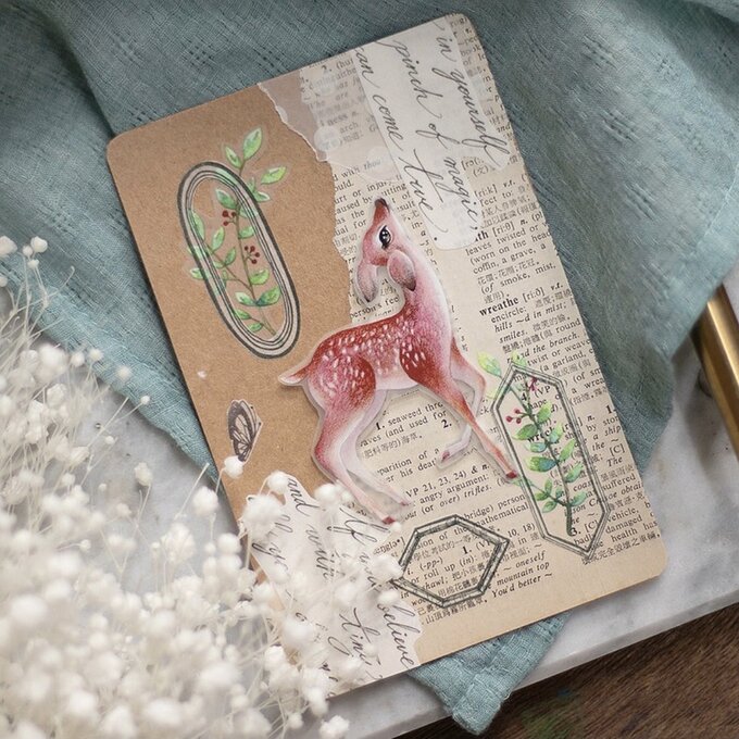 樂意Loidesign]MY DEAR 可愛い鹿と植物柄 マットPETテープ(剥離紙付き