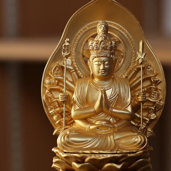 仏像】 千手観音菩薩 15.5cm （純金メッキ） | 仏具,仏像(金属製