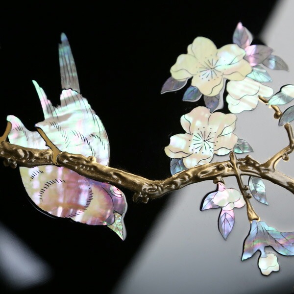 備前焼 重厚感ある作家もの陶板画 霞に桜 ガラス付きシルバーフレーム