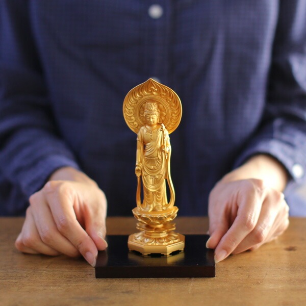 仏像】 聖観音菩薩 15.0cm （純金メッキ） | 仏具,仏像(金属製