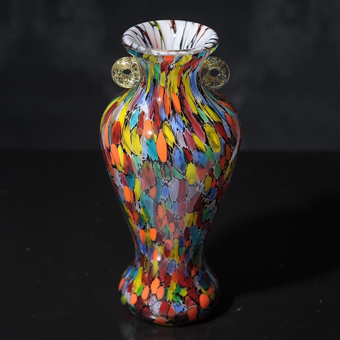 多色使いの陶器花瓶 花模様 陶器の花瓶 ZA445