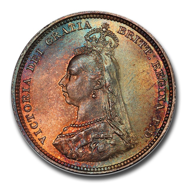 1889年大英帝国ジュベリーヘッドビクトリア女王 ダブルフローリン銀貨
