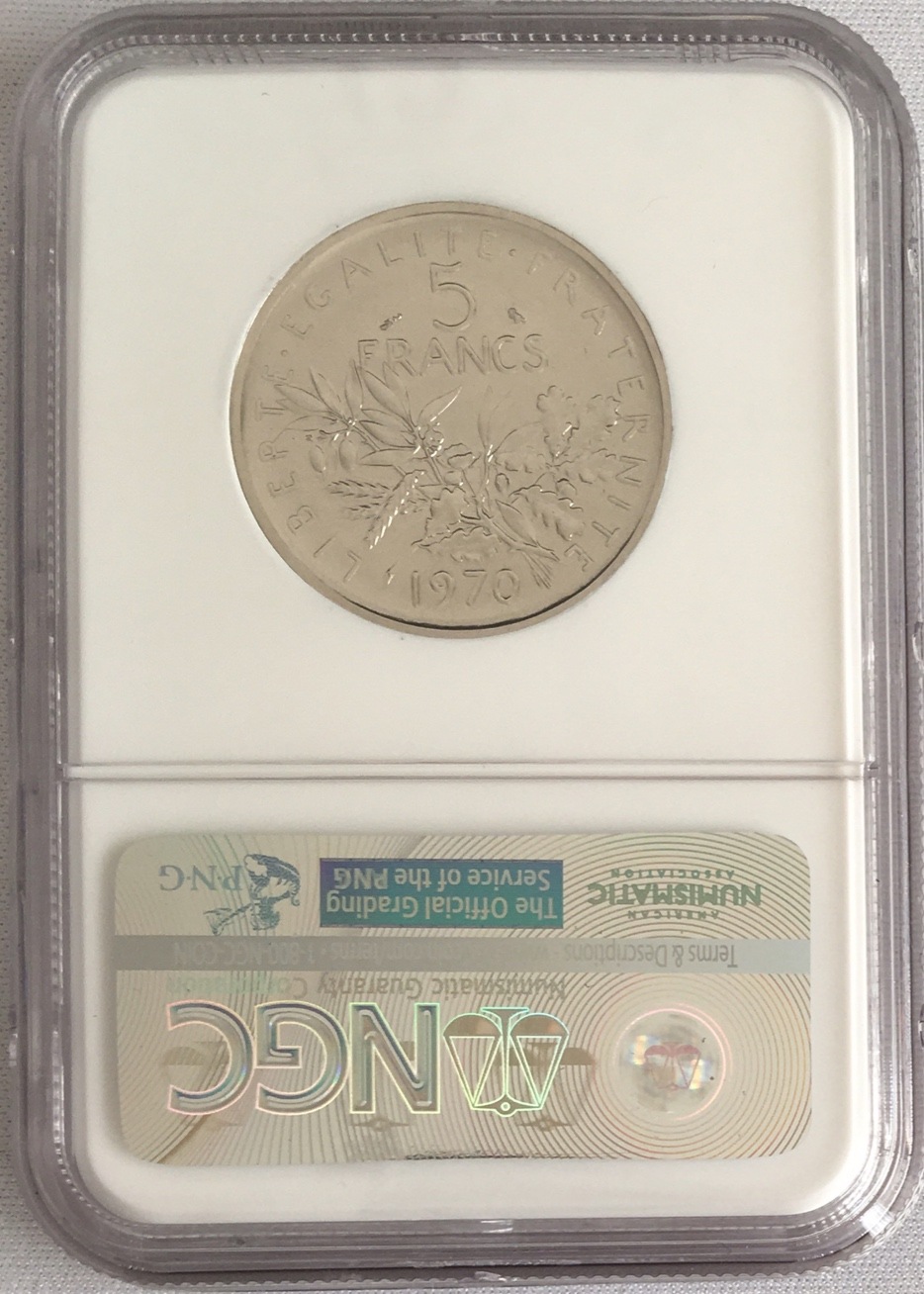 動画あり】1970年フランス試鋳貨プラチナ貨5フランNGC-PF69