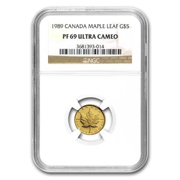 1989メイプルリーフ金貨4枚組コイン 1 1/2 1/4 1/10オンス NGC PF69 UC
