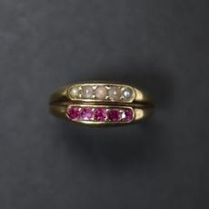 【アンティーク】ジプシーリング（15K・パール ・ ルビー）8号【J34892】 アンティーク 15Kゴールド サファイアxシードパール ジプシーリング