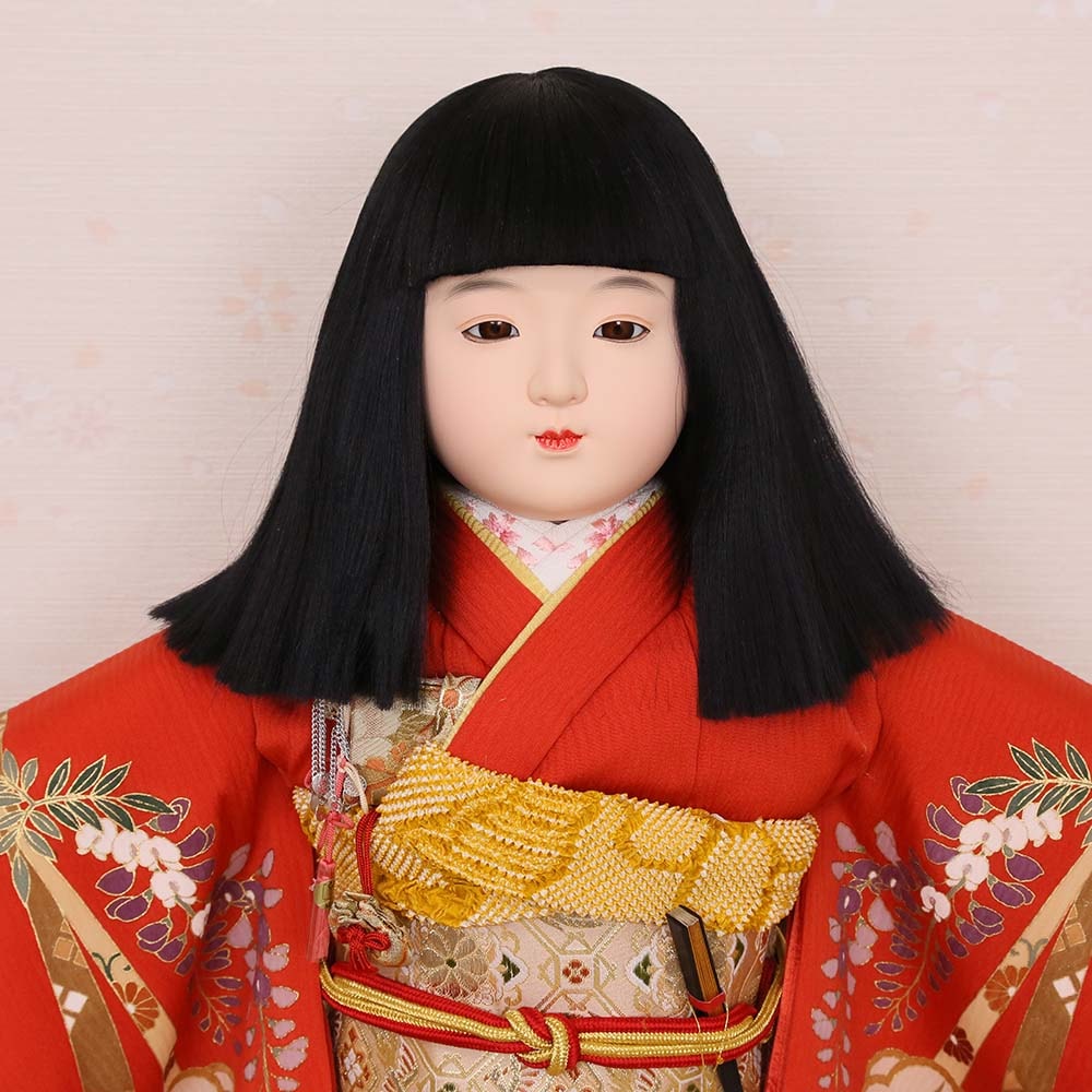 市松人形 齊藤公司作 20号 20-2-j のしめ 梅 藤 菊 楓 桐胴 正絹友禅本