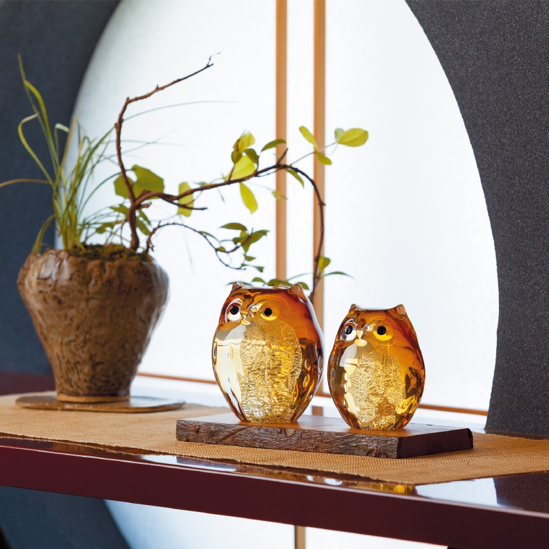 津軽びいどろ『親子ふくろう』篠原義和【ポイント5％還元中