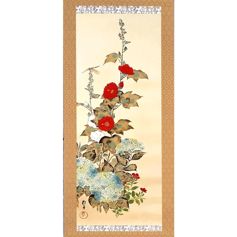 AKa5543 酒井抱一 肉筆 三幅対 掛軸 AKa5543 酒井抱一 肉筆 三幅対