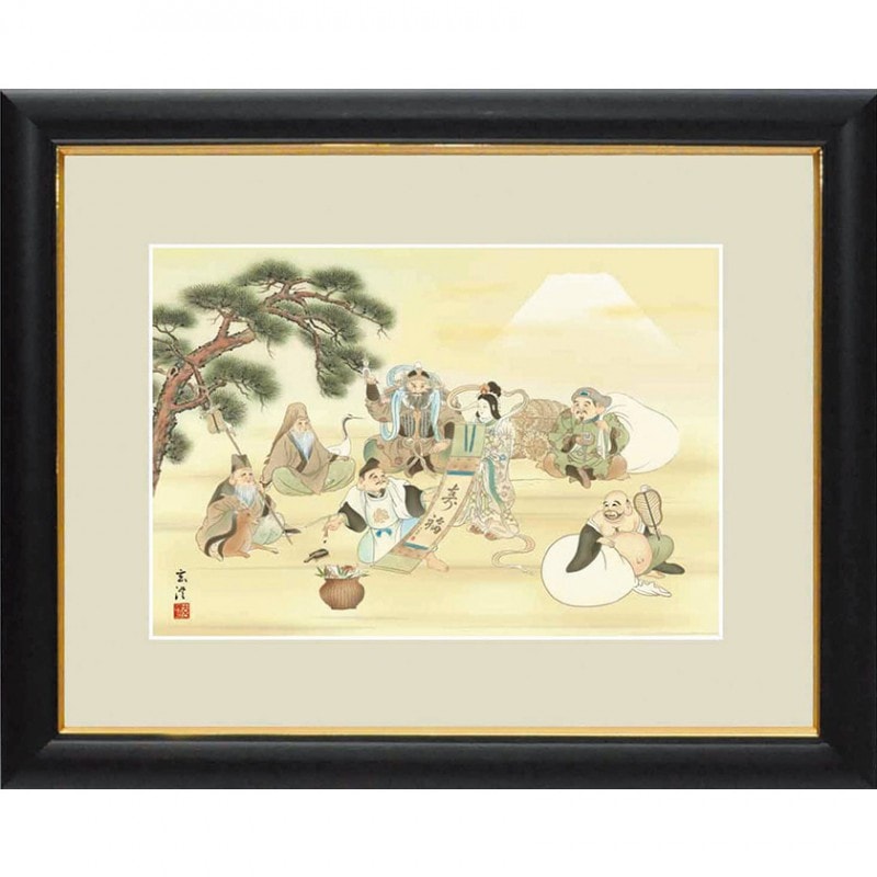 七福神 額縁入り 大型パズル 完成品 縁起物 宝瑞 宝船 金箔和紙 廃盤品
