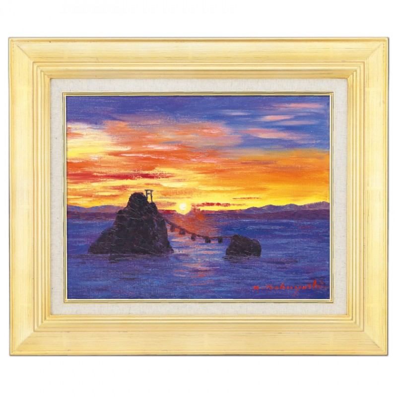 F10 肉筆水彩日本画 『菖蒲』 高級木製額縁付属 外寸約713×638mm F10