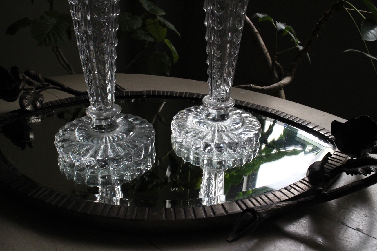 バカラ/サンルイ 19世紀 クリスタルキャンドルスタンド ペア 6377