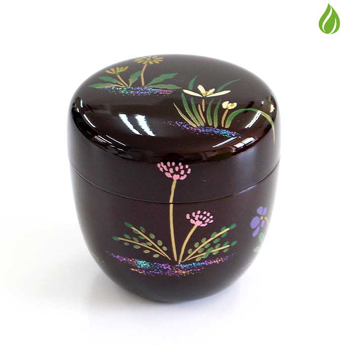 茶道具 棗 東雲 溜塗 中棗 春草蒔絵 ( 内梨子地 )