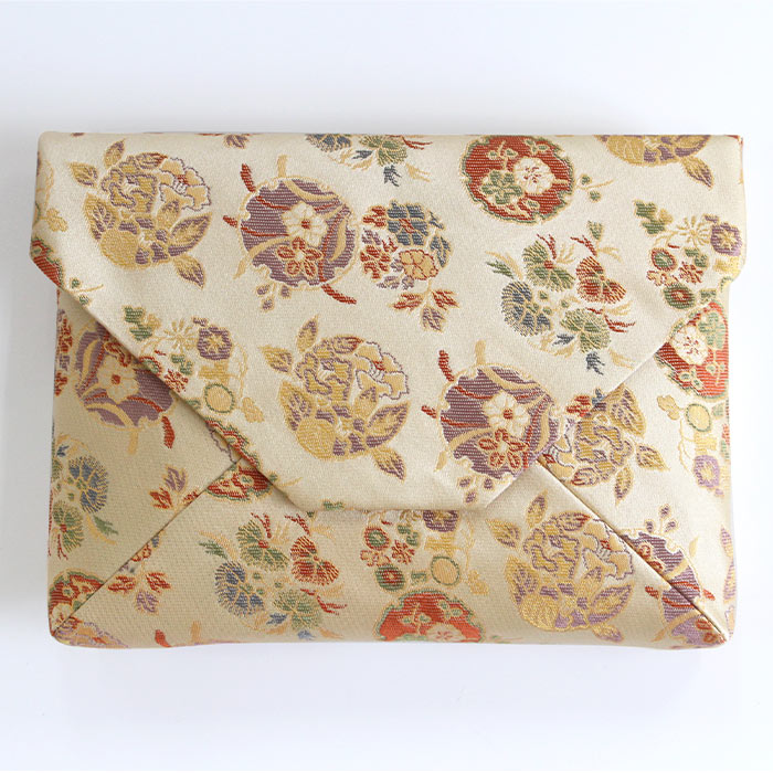 茶道具 名物裂 新ん橋 数寄屋袋 雪輪に草花文 黄 （ゆきわにそうかもん