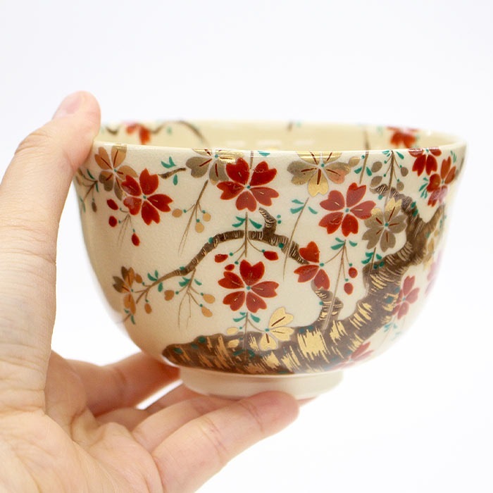 茶道具 抹茶茶碗 宮地英香作 仁清 枝垂桜