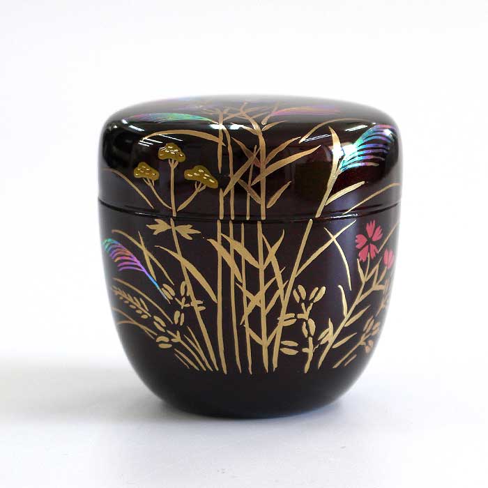 茶道具 棗 東雲 溜塗 中棗 秋草蒔絵 ( 内梨子地 )