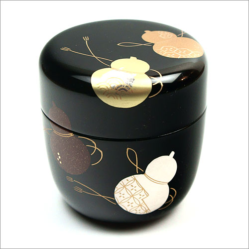 茶道具 棗/茶器/なつめ】 中棗 六瓢蒔絵 黒漆塗 木製 菅谷慶峰