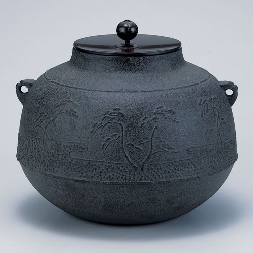 E148 送料無料真形釜浜松地紋在銘茶道具茶室茶道共箱