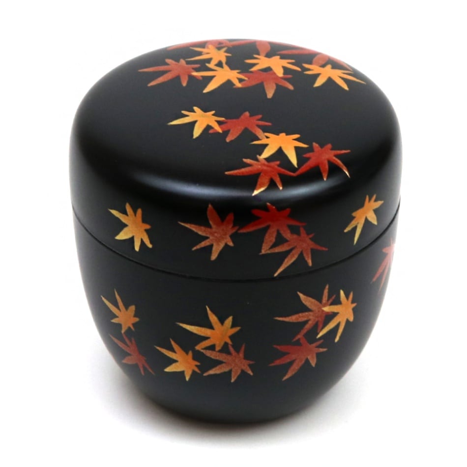 茶道具 黒塗 春秋蒔絵 棗 時代箱 V 8762 茶道具 黒塗 春秋蒔絵 棗 時代