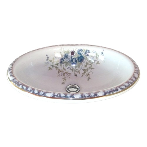 陶器 洗面ボウル 埋め込み 絵柄 オーバーフロー有り W490×D400×H195