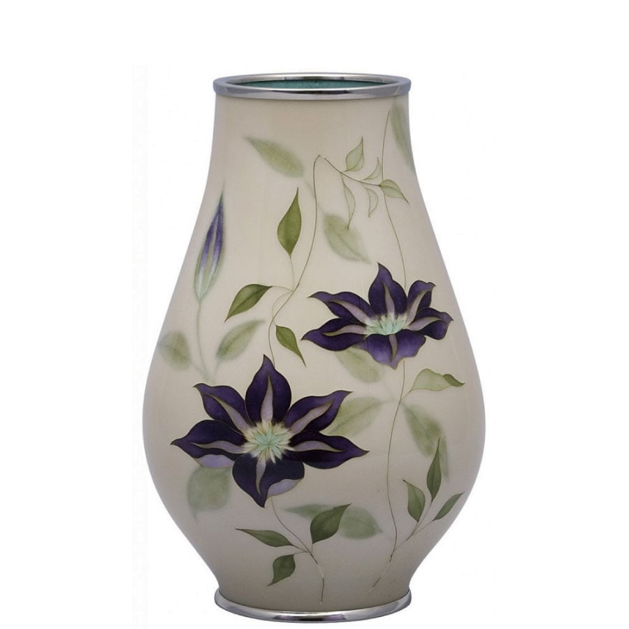 七宝焼 緑釉 松文 花瓶 共箱 V 9827 彩光舎 七宝焼き 70号