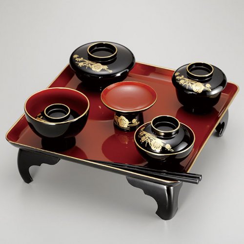 会津漆器 お食い初め 黒内朱 喰初セット 松竹梅 箸付 | 食器 | 伝統