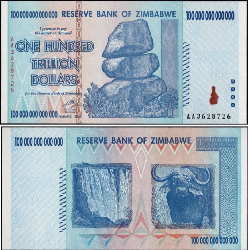 保証書付！ジンバブエ 紙幣 100兆 ジンバブエドル紙幣 1枚 外貨 J-2_2