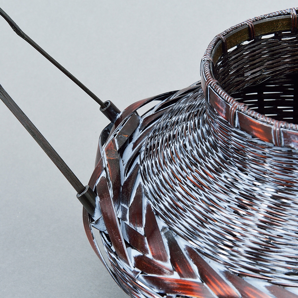 染牡丹篭 池坊 華道 生花 手付竹籠 牡丹篭 いけばな 花器 ぼたん篭