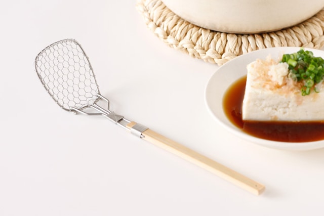 竹柄の湯豆腐スプーン(角/小/ステンレス製)(約)網部分4.5×4cm・柄