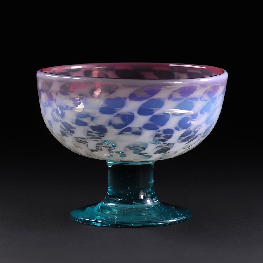 夢工房】明治 大正期 ウランガラス 青縁 氷カップ 三客 AE-037 氷