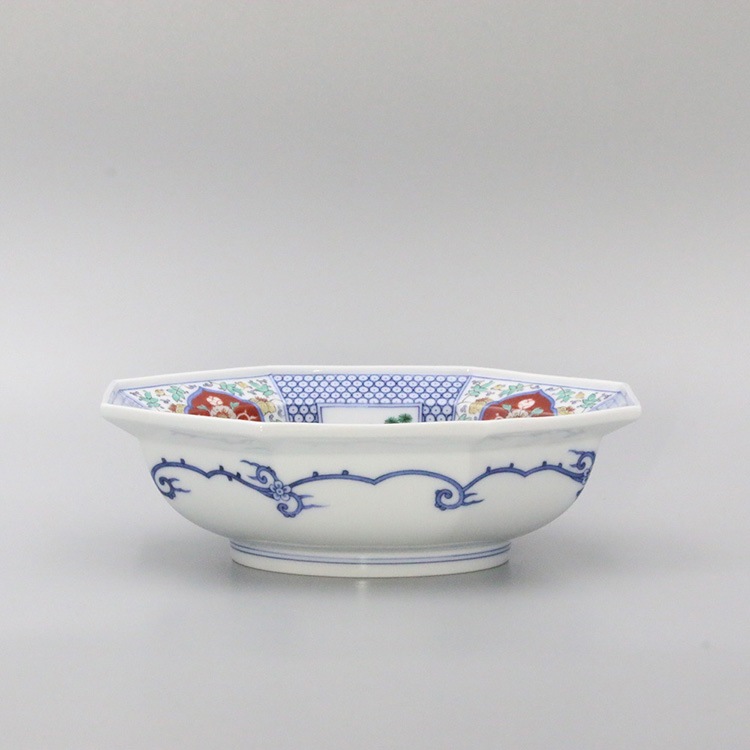 十二代 酒井田柿右衛門 錦 草花紋 八角 菓子器 鉢 共箱【MA683】 十二