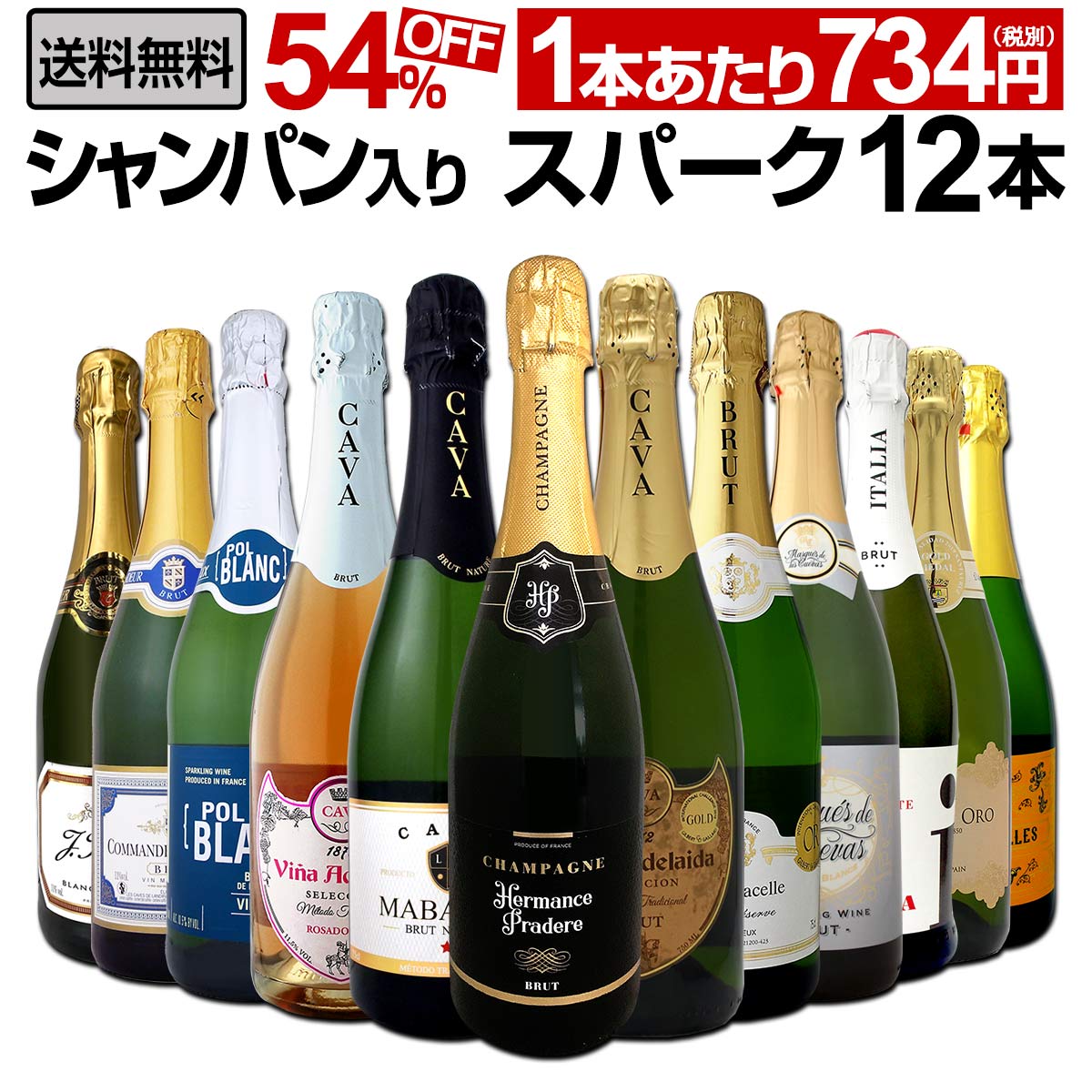 送料無料】第8弾！シャンパン入り！辛口スパークリングワイン12本