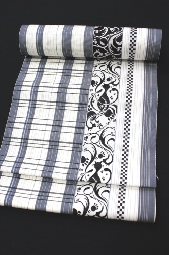 黒木織物謹製 博多八寸名古屋帯「猫/格子」 | 販売着物商品,名古屋帯