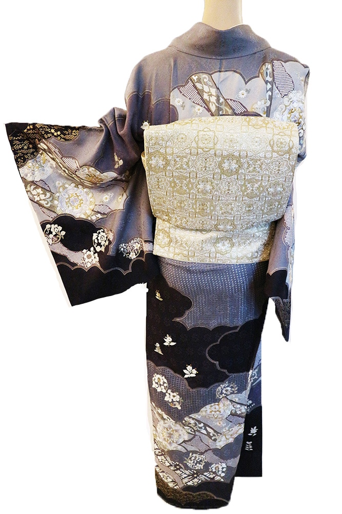 正絹訪問着 レンタルフルセット「汕頭蘇州刺繍 雲取りに道長華紋